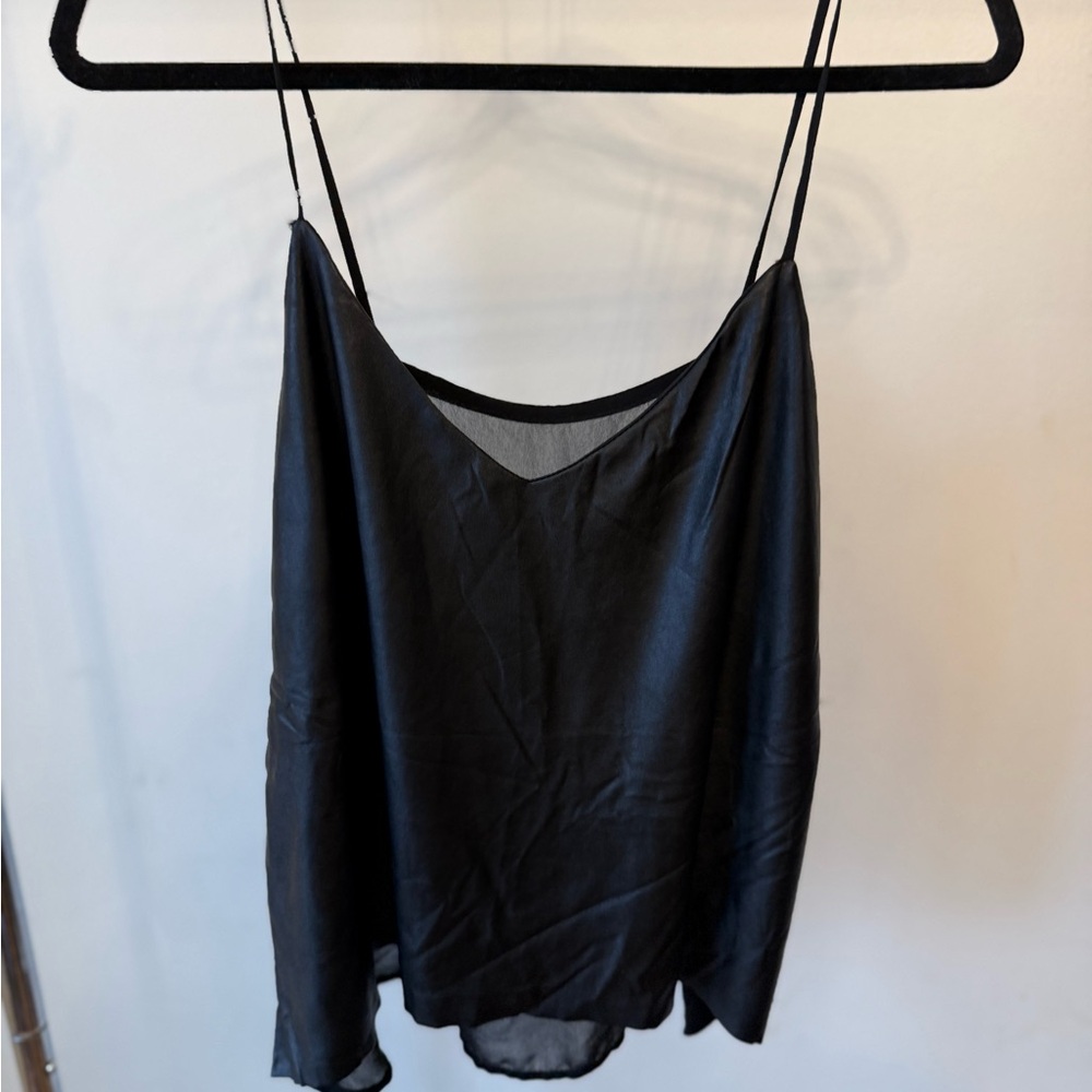 Black Satin Spaghetti Strap Camisole Top